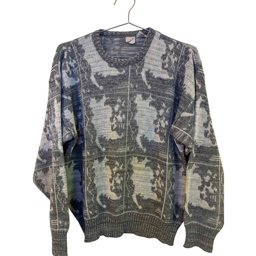 Vintage Raffinati Italian Designer Wool Blend Sweater 90s Grey Abstract Knit